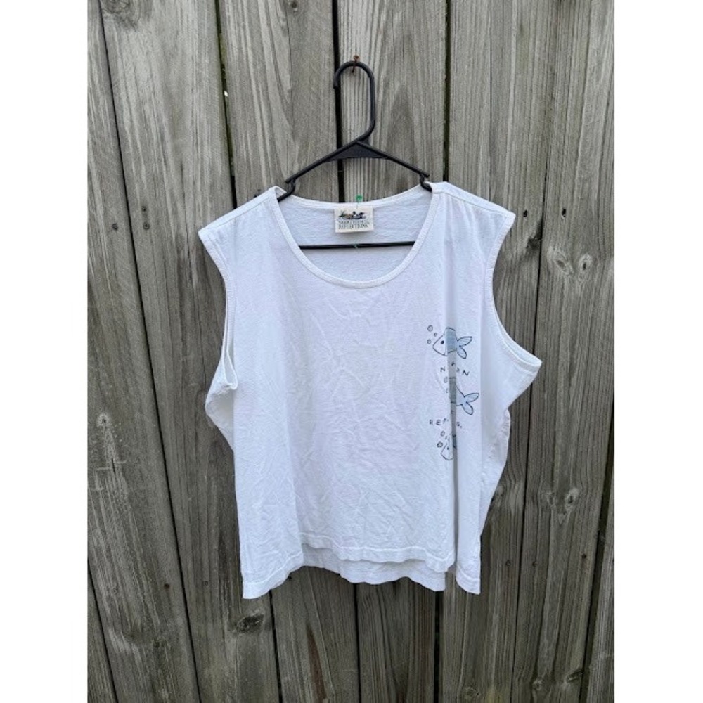 Vintage 90s Coastal Northern Reflections Tank Top XL White Fish Graphic Boxy